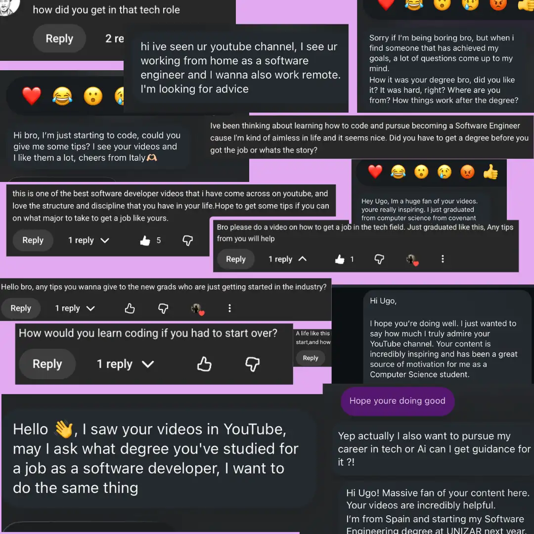 People asking me for career tips on my YouTube channel